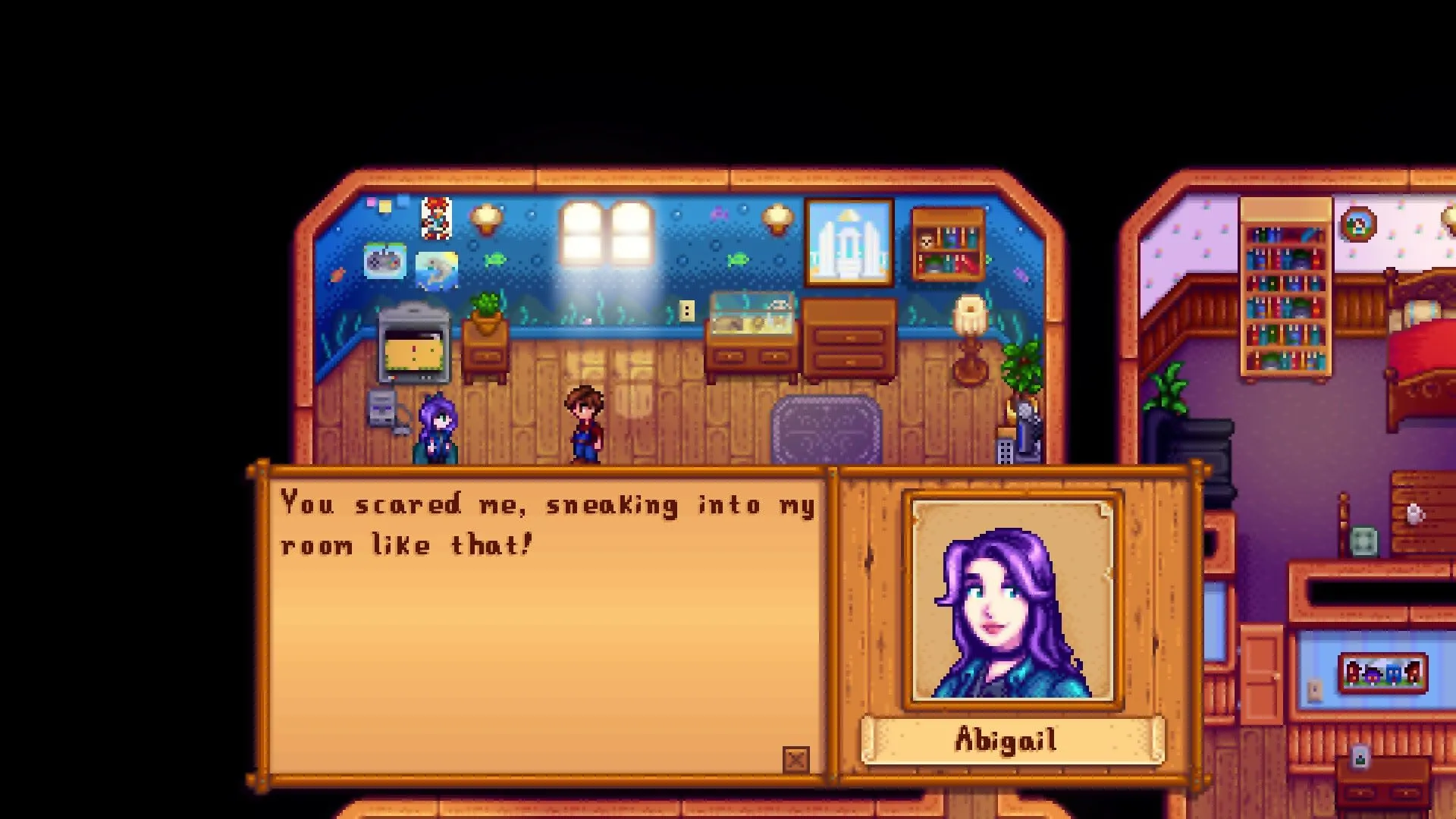 Abigail nói với người chơi rằng họ đã làm cô ấy sợ hãi trong Stardew Valley