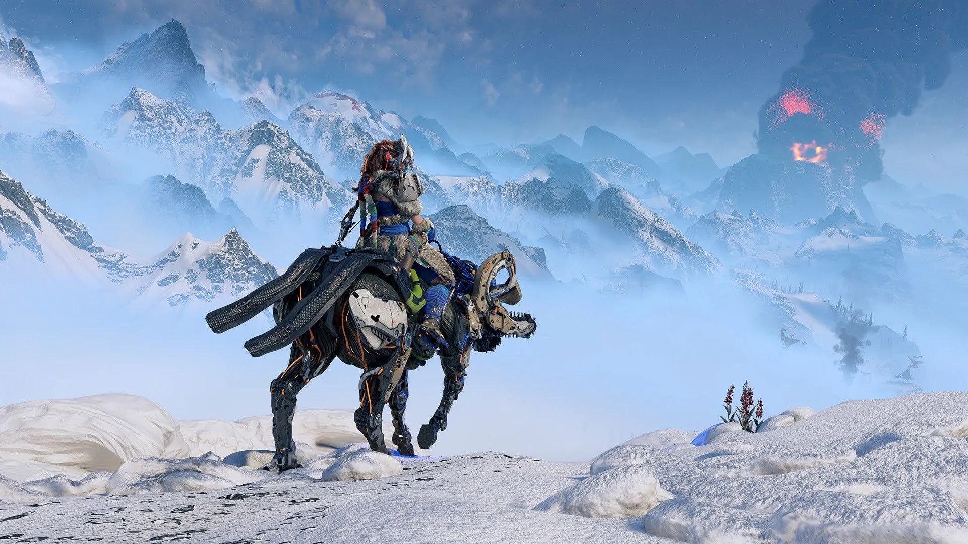 Aloy đối mặt với robot trong Horizon Zero Dawn Remastered, thể hiện sự tinh chỉnh đồ họa của bản làm mới.