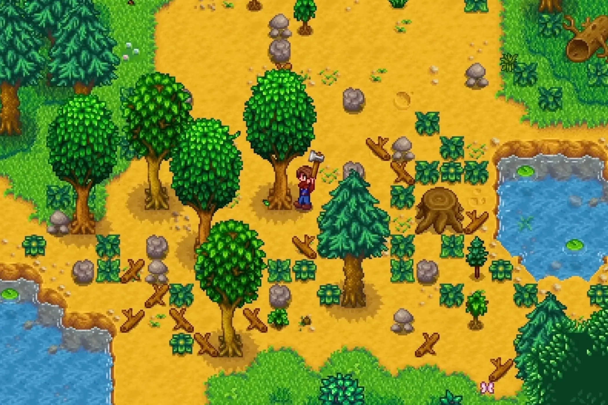 Ảnh chụp màn hình game Stardew Valley, thể hiện cảnh nông trại và các hoạt động hàng ngày.