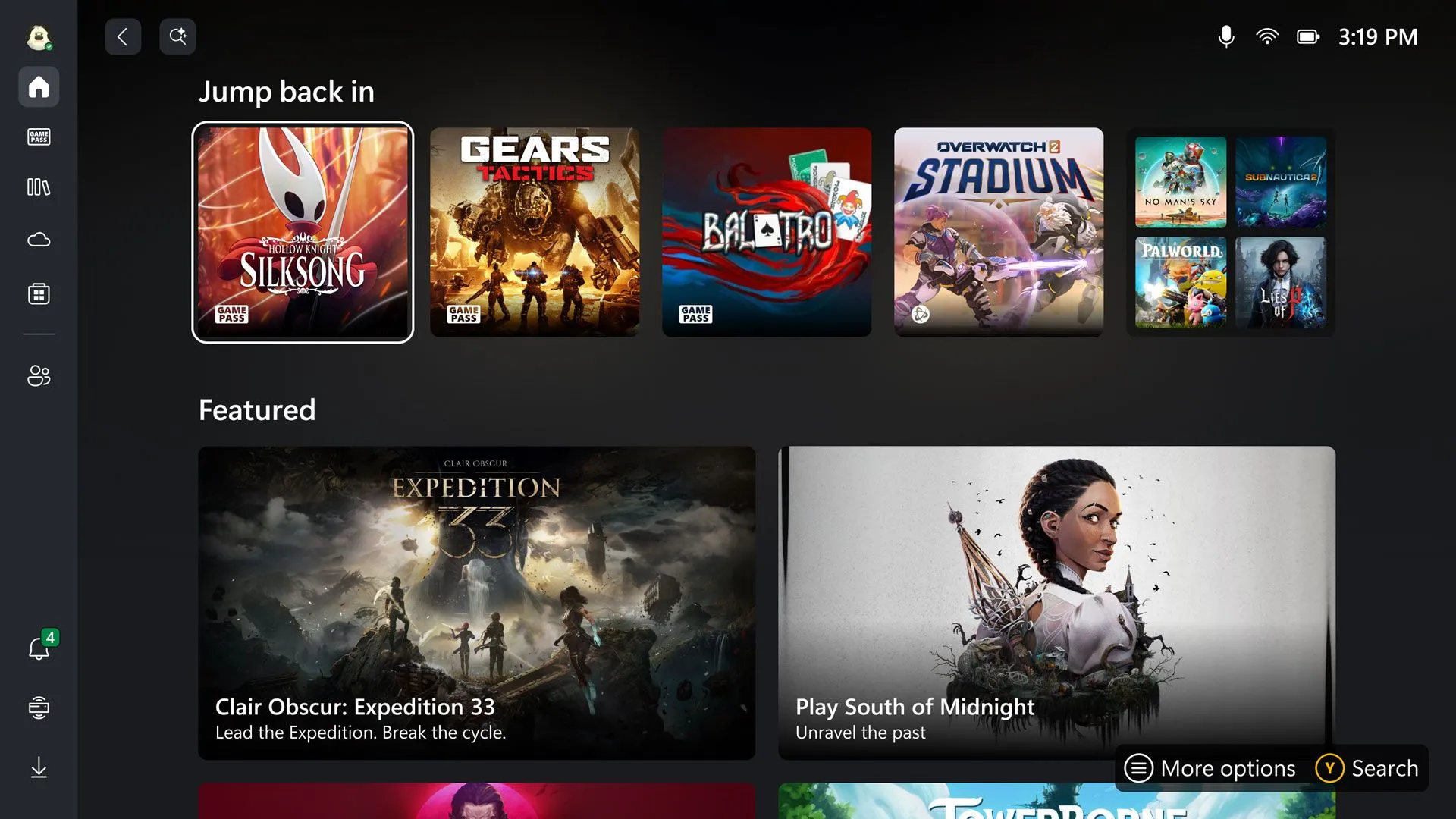 Ảnh chụp màn hình giao diện Xbox Dashboard được thiết kế lại trên Windows, hiển thị các tựa game và tùy chọn