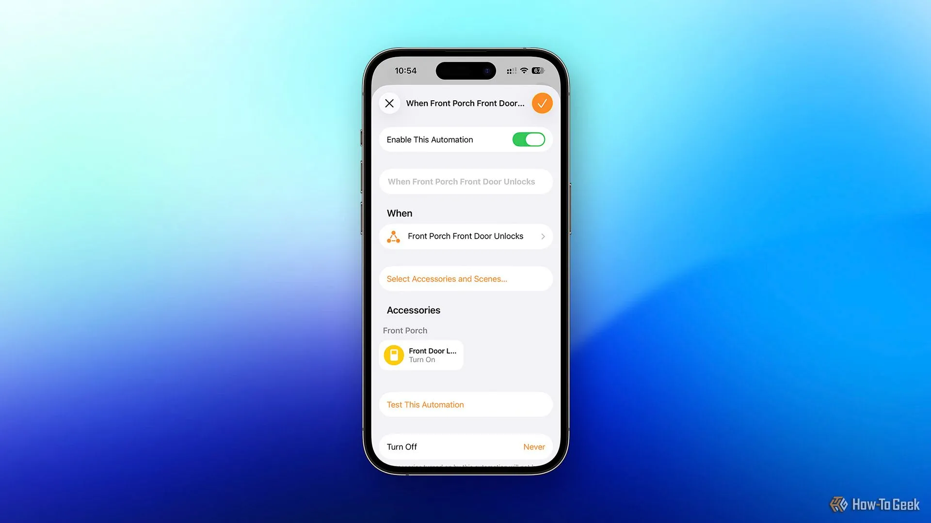 Automation HomeKit tự động bật công tắc ảo khi cửa được mở khóa