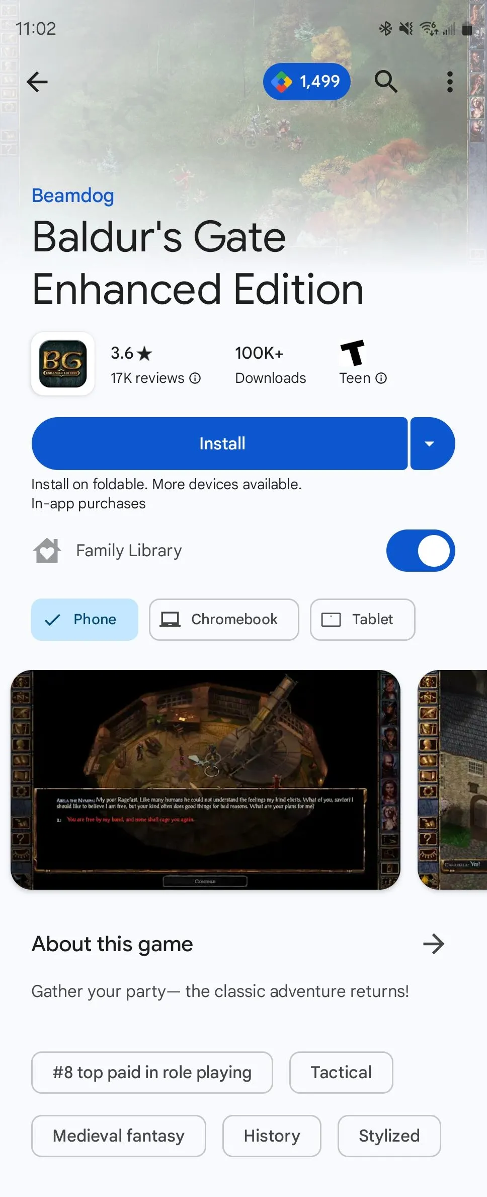 Baldur's Gate, một game nhập vai huyền thoại, có mặt trên Play Store cho người dùng Android.