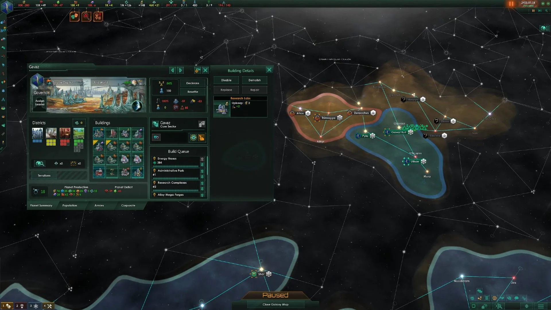 Bản đồ thiên hà của người chơi với các vì sao và đế chế trong game Stellaris