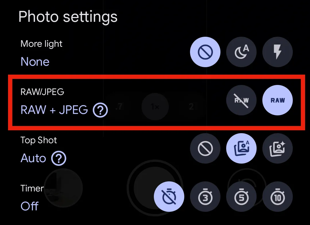 Bật chế độ chụp ảnh RAW trong Pixel Camera để chất lượng cao nhất
