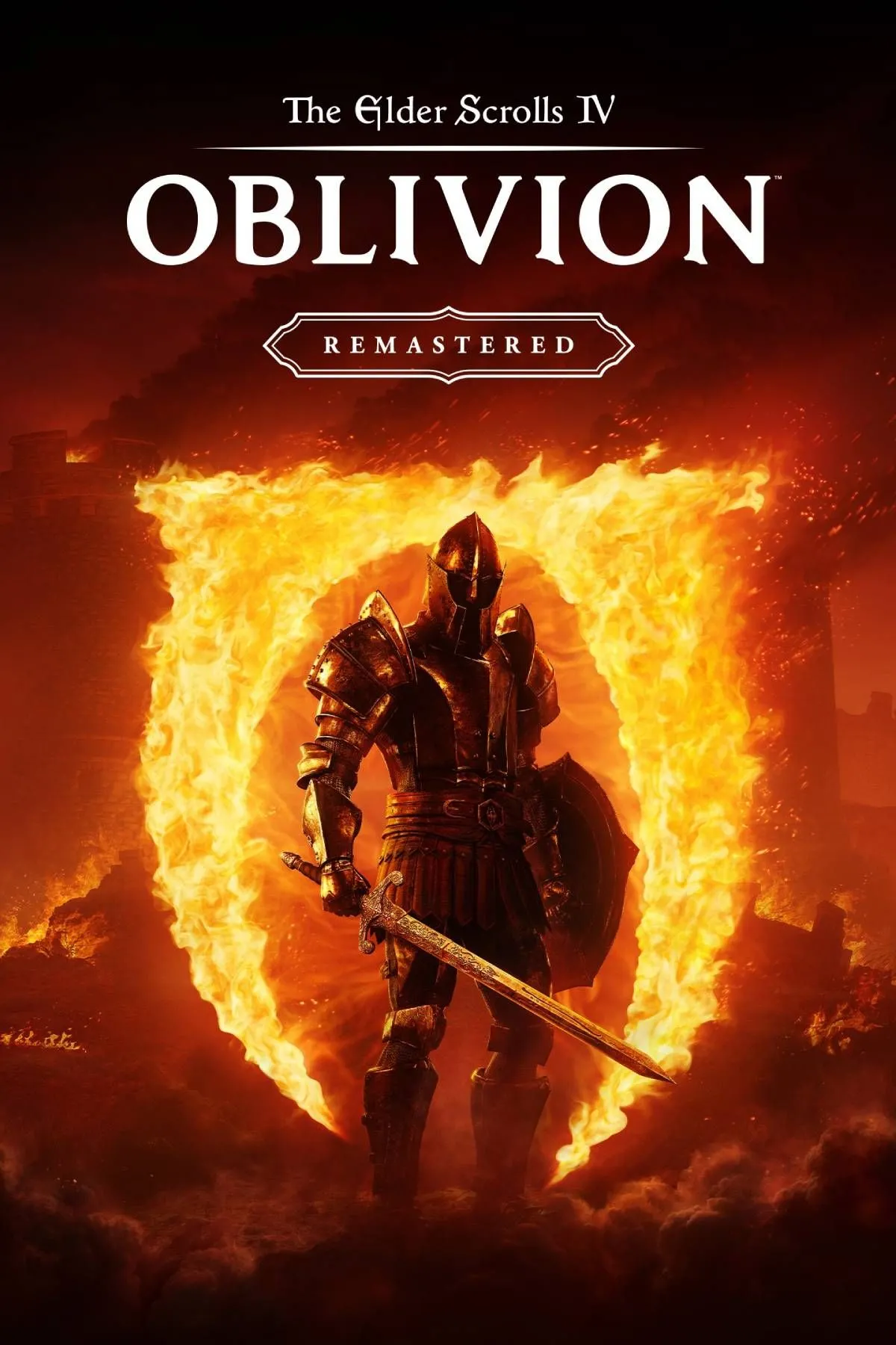 Bìa game The Elder Scrolls IV: Oblivion Remastered với khung cảnh thế giới giả tưởng hùng vĩ.