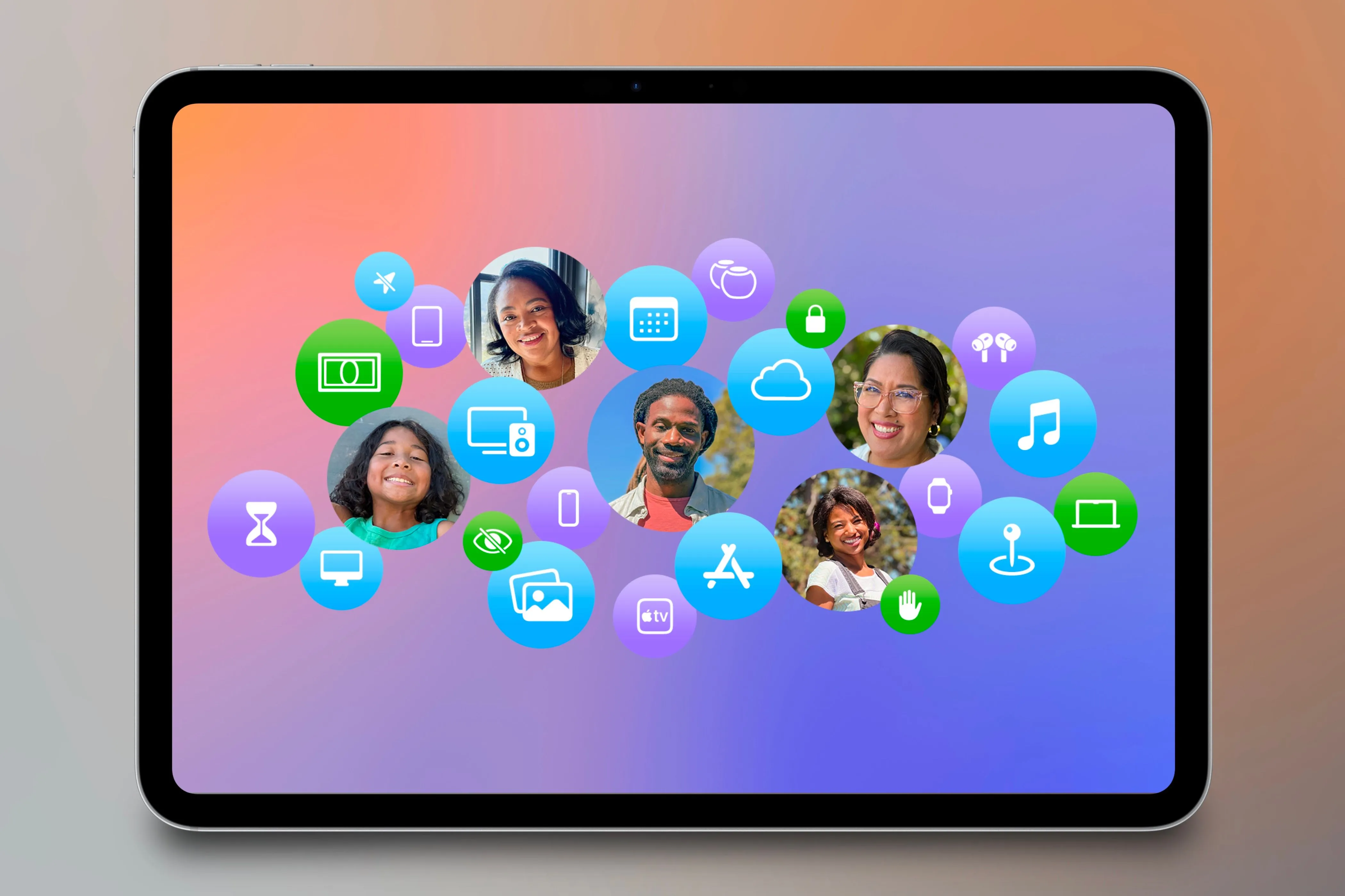 Biểu tượng Chia sẻ gia đình (Family Sharing) trên iPad, thể hiện khả năng kiểm soát giao dịch mua của trẻ.