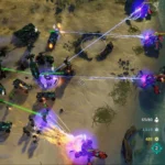 Binh lính UNSC chiến đấu với phe Covenant trên bãi biển trong game Halo Wars 2