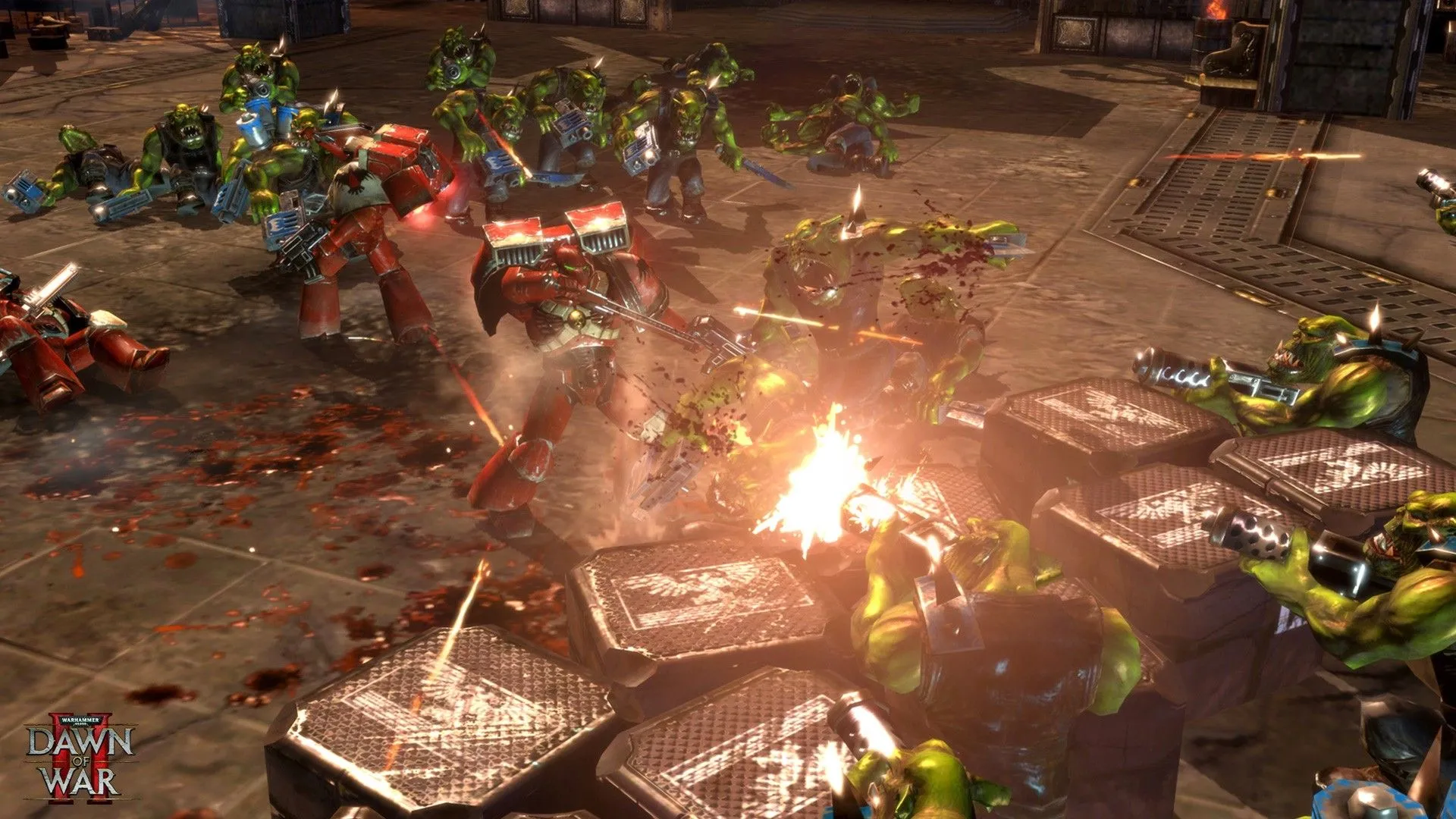 Các đơn vị quân của người chơi chiến đấu với quái vật ngoài hành tinh trong Warhammer 40,000: Dawn of War 2