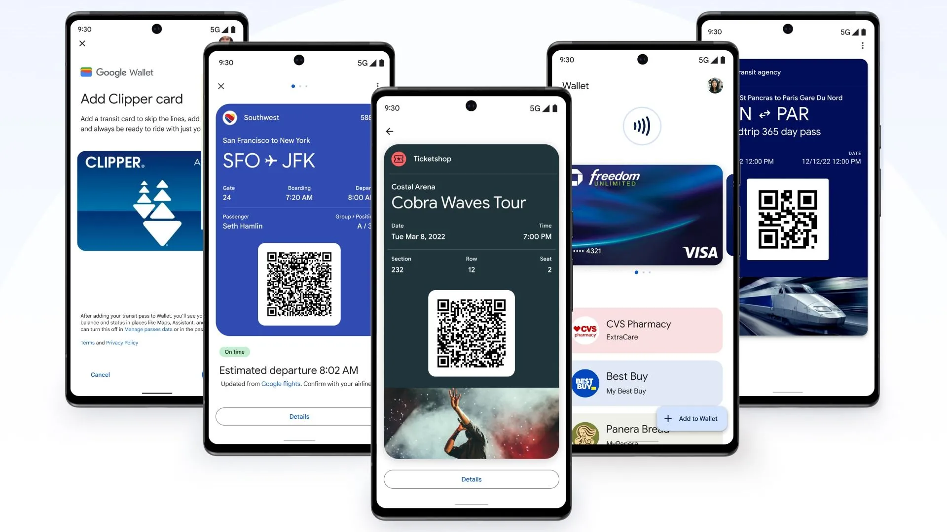 Các loại thẻ và vé được hỗ trợ trong Google Wallet, từ thẻ ngân hàng đến vé sự kiện