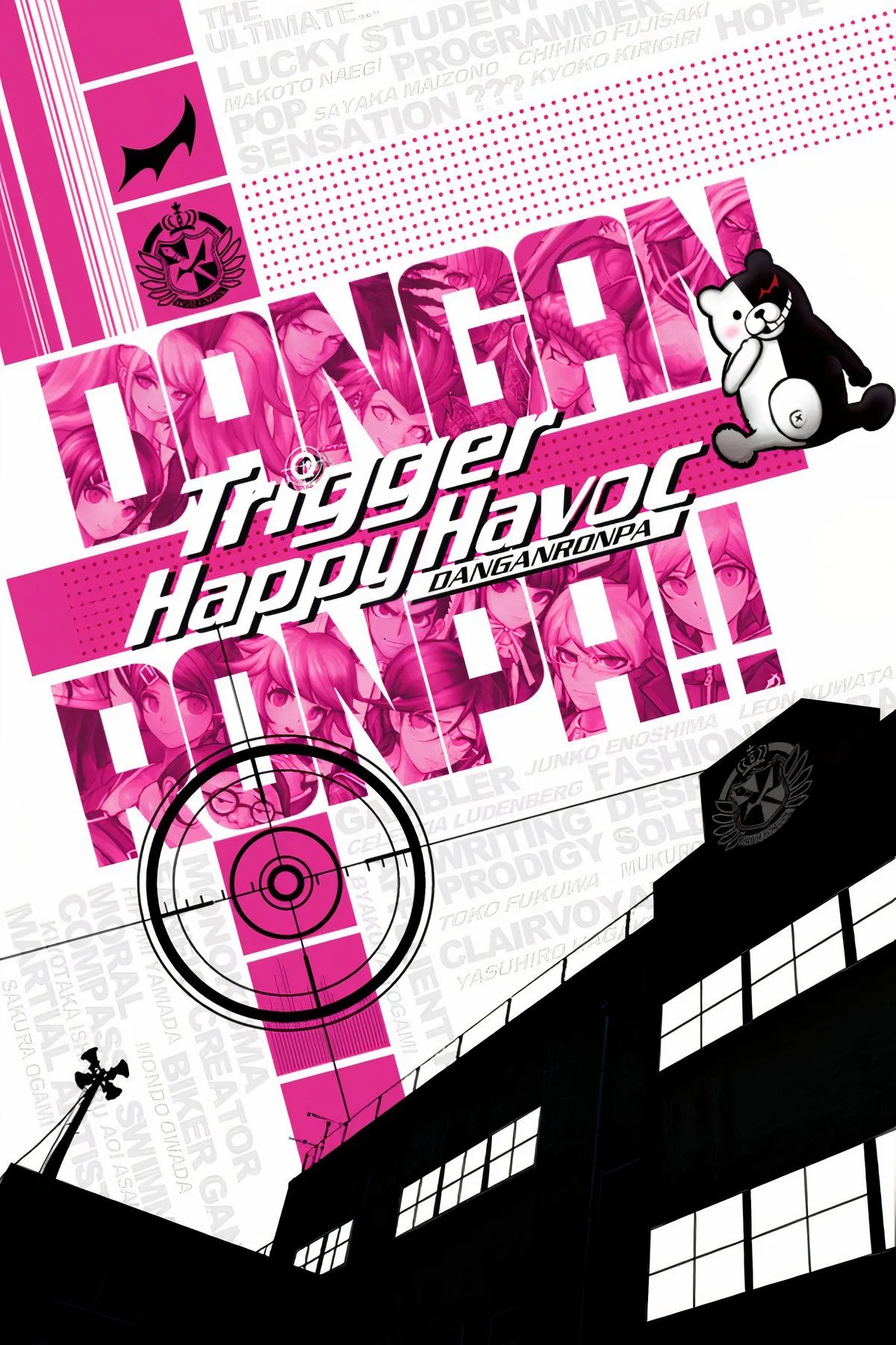 Các nhân vật học sinh trong Danganronpa: Trigger Happy Havoc cùng với chú gấu Monokuma