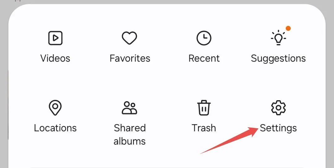 Các tùy chọn menu Hamburger của Thư viện Samsung