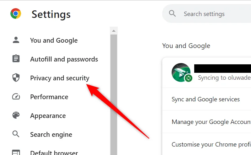 Cài đặt Google Chrome, chọn Quyền riêng tư và bảo mật