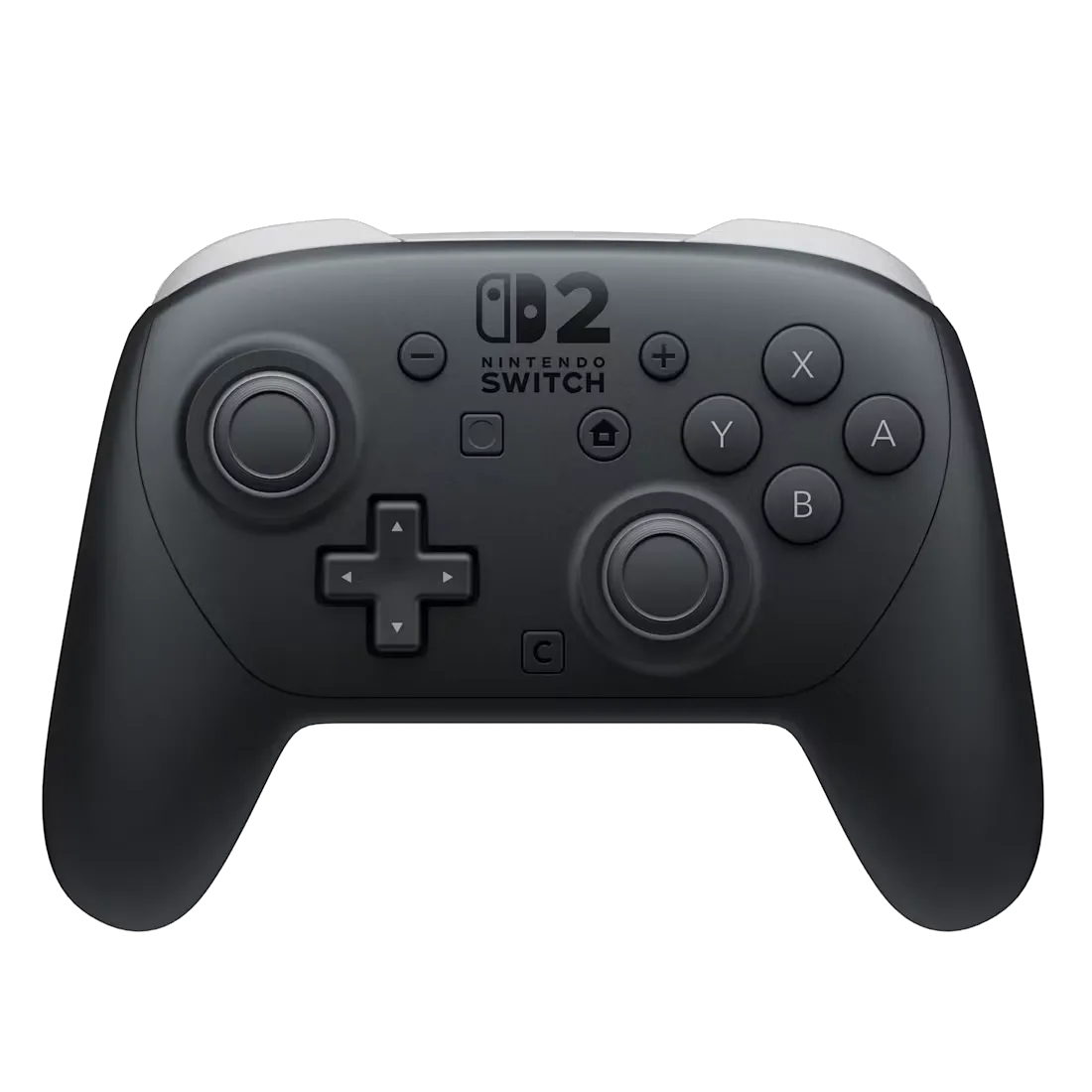 Cận cảnh tay cầm Nintendo Switch 2 Pro Controller màu đen, chi tiết các nút và bề mặt.