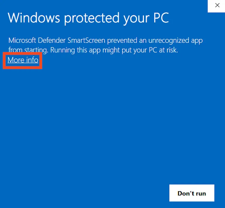 Cảnh báo ứng dụng không xác định từ Windows Defender khi cài Sunshine