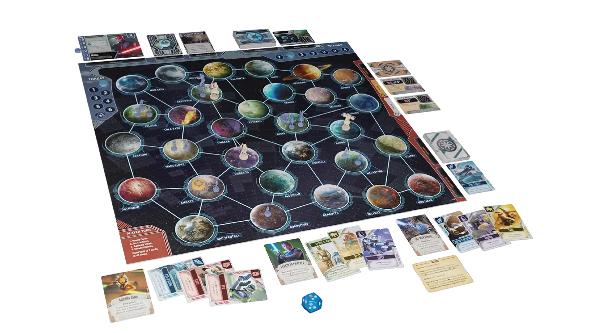 Cảnh chơi giữa ván board game Star Wars: The Clone Wars với các nhân vật Jedi.