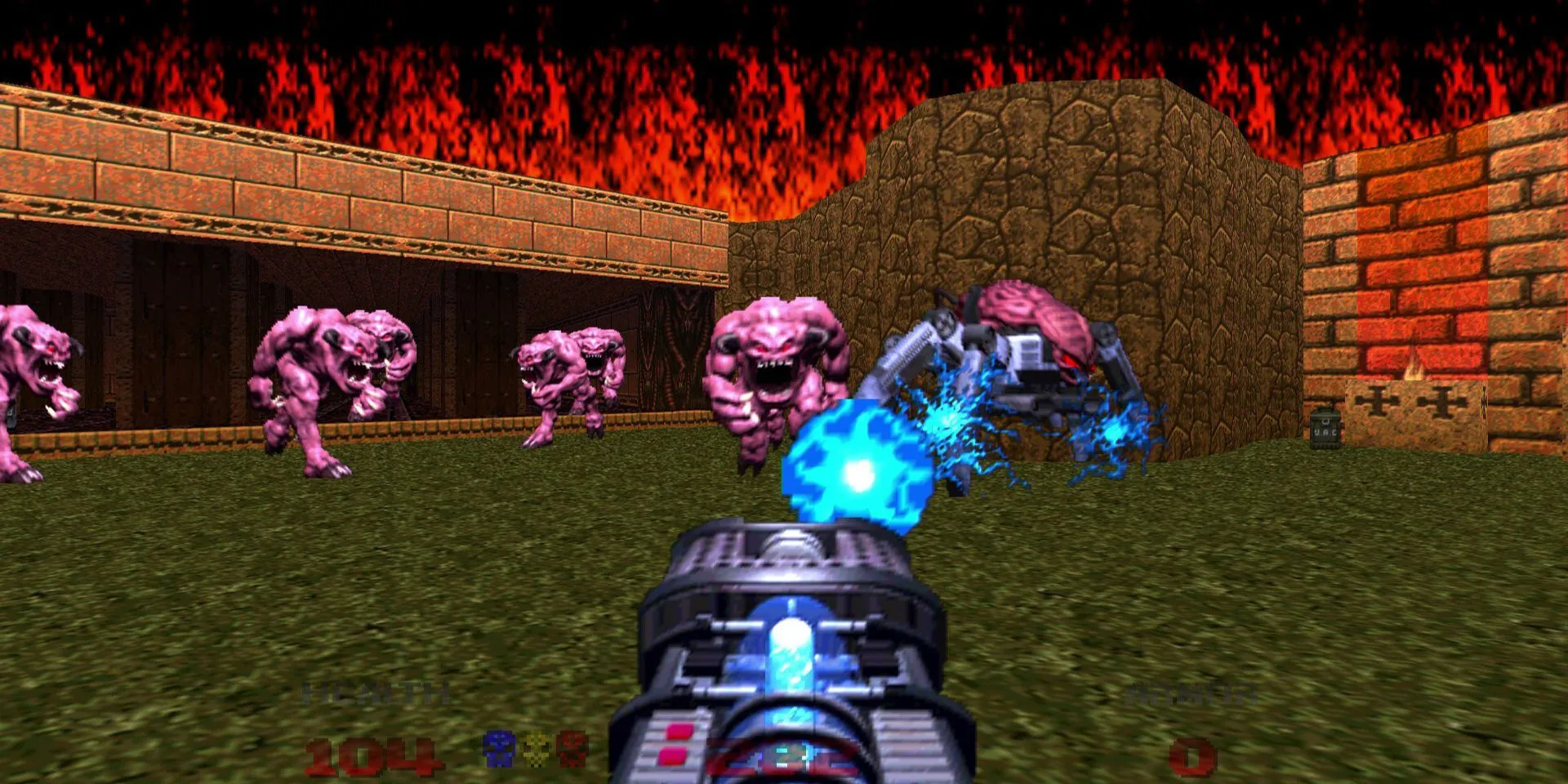 Cảnh gameplay đầy hành động của Doom 64, cho thấy khả năng chiến đấu mượt mà trên Chromebook Plus.