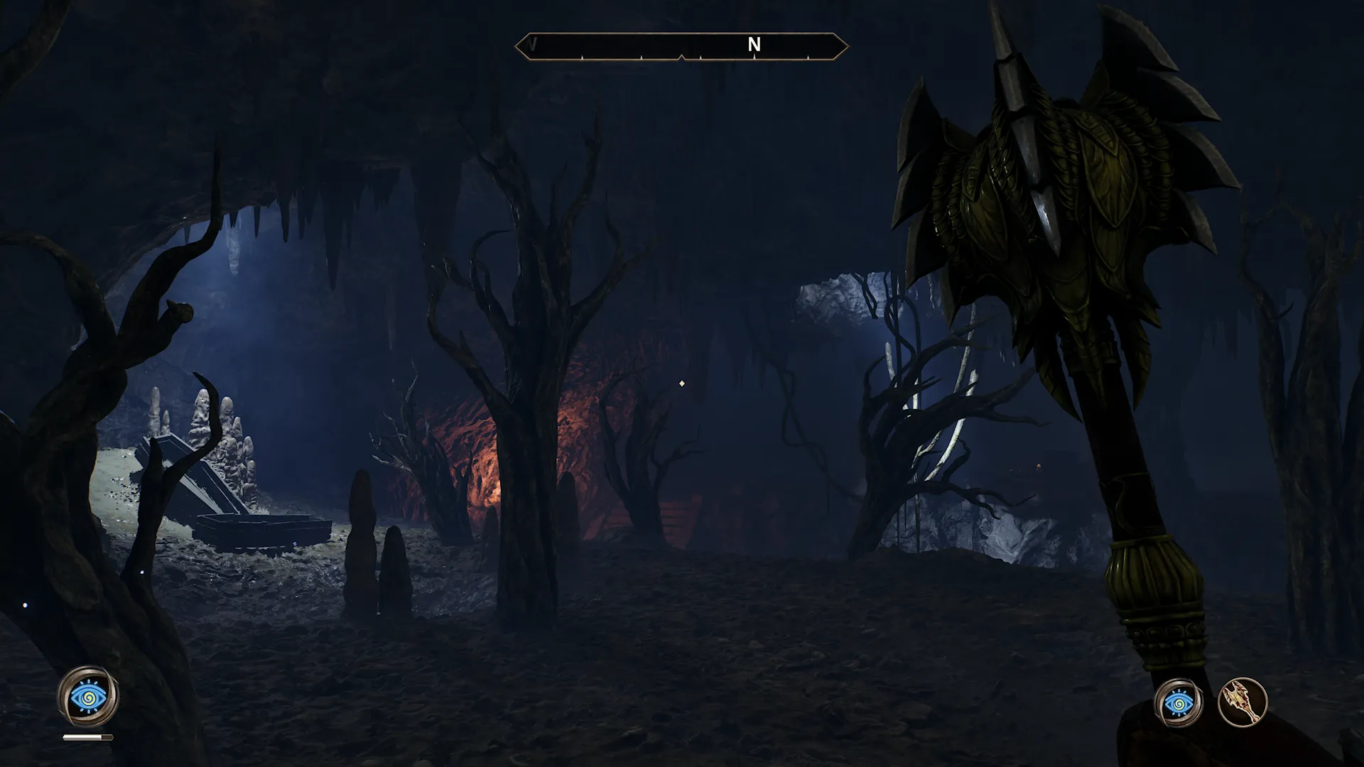 Cảnh khám phá hang động trong The Elder Scrolls IV: Oblivion Remastered, tựa game thành công nhờ phát hành bất ngờ.