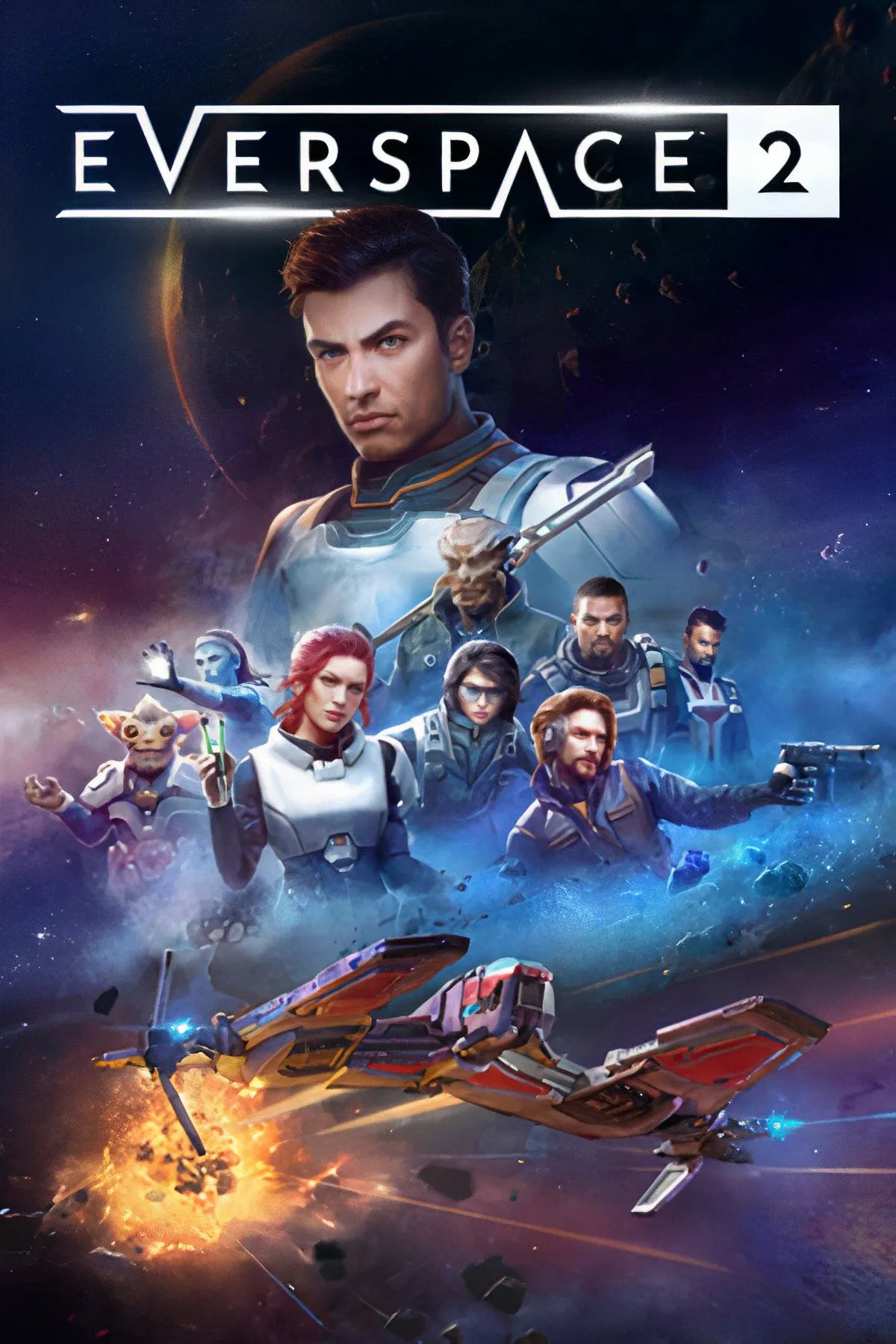 Cảnh không chiến đầy kịch tính với phi thuyền và các vụ nổ trong Everspace 2, tái hiện cảm giác chiến đấu không gian như Star Wars.