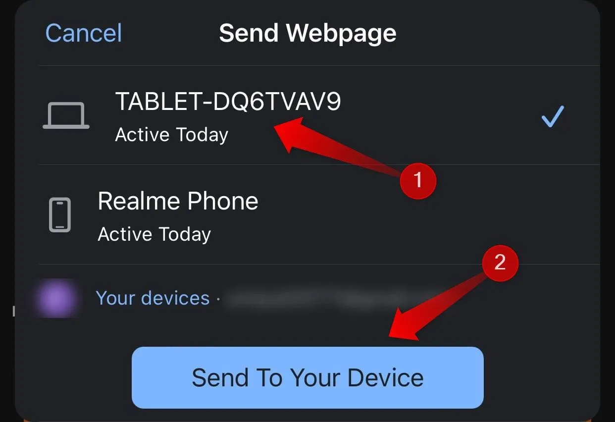 Chia sẻ trang web từ điện thoại iPhone sang máy tính để bàn qua tính năng gửi liên kết của Chrome