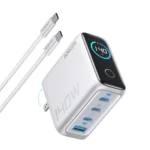 Củ sạc Anker 140W màu bạc với màn hình hiển thị và 4 cổng sạc