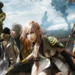 Dàn nhân vật chính của Final Fantasy XIII trong hình ảnh quảng bá chính thức, thể hiện đồ họa đẹp mắt của game trên Chromebook Plus.