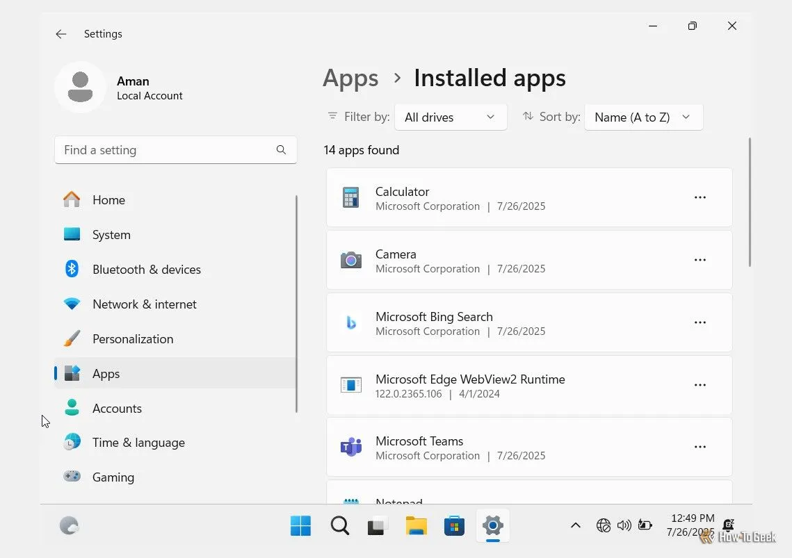 Danh sách ứng dụng cài đặt tối thiểu trên Windows 11 được tối ưu bởi Tiny11 trên máy ảo