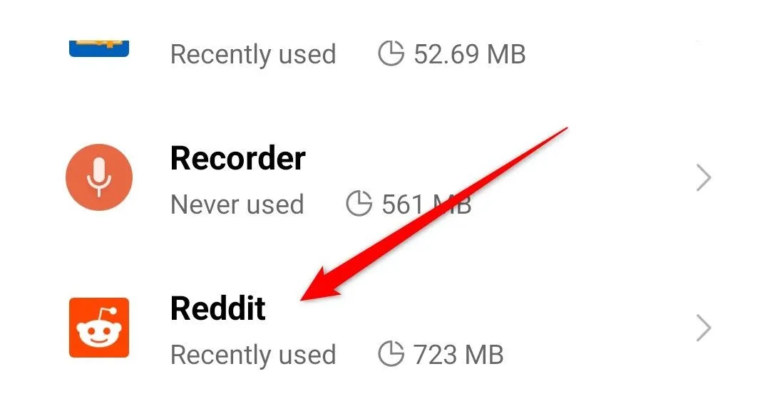 Danh sách ứng dụng trên Android, tìm và chọn Reddit