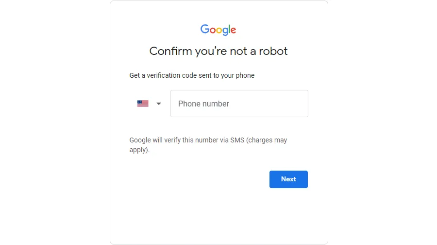 Điền số điện thoại của bạn để xác minh tài khoản Gmail nếu được yêu cầu