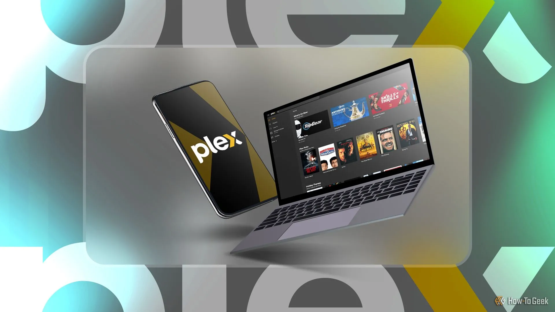 Điện thoại và laptop hiển thị giao diện Plex, một trong nhiều dịch vụ giải trí đa phương tiện có thể chạy hiệu quả trên Docker