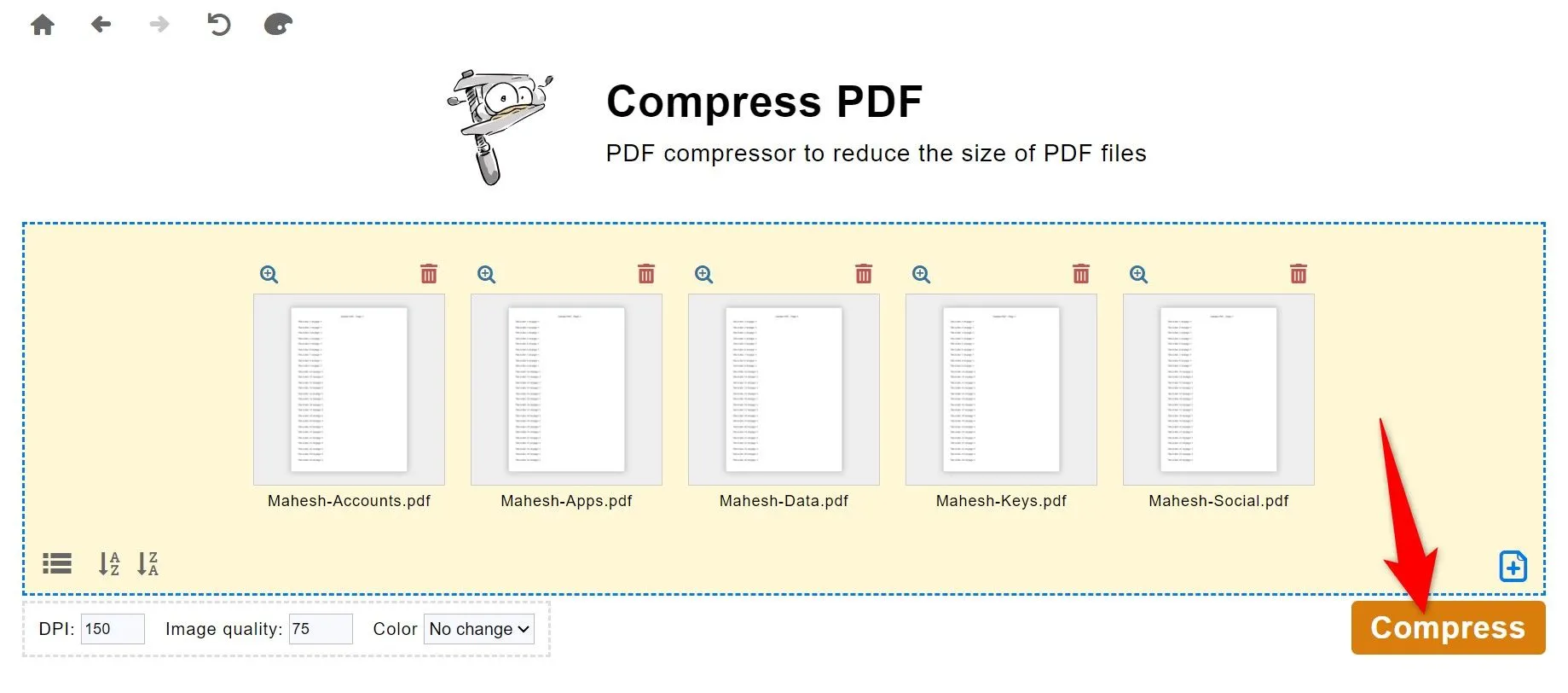 Điều chỉnh tùy chọn DPI và Chất lượng hình ảnh trong PDF24 Creator trước khi nén nhiều file PDF