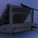 Dock ASUS ROG Bulwark hiển thị các cổng kết nối và thiết kế chân đế gập tiện lợi