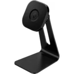 Giá đỡ điện thoại Spigen OneTap MagFit màu bạc đang giữ một chiếc iPhone, thể hiện khả năng xoay ngang và tương thích MagSafe.
