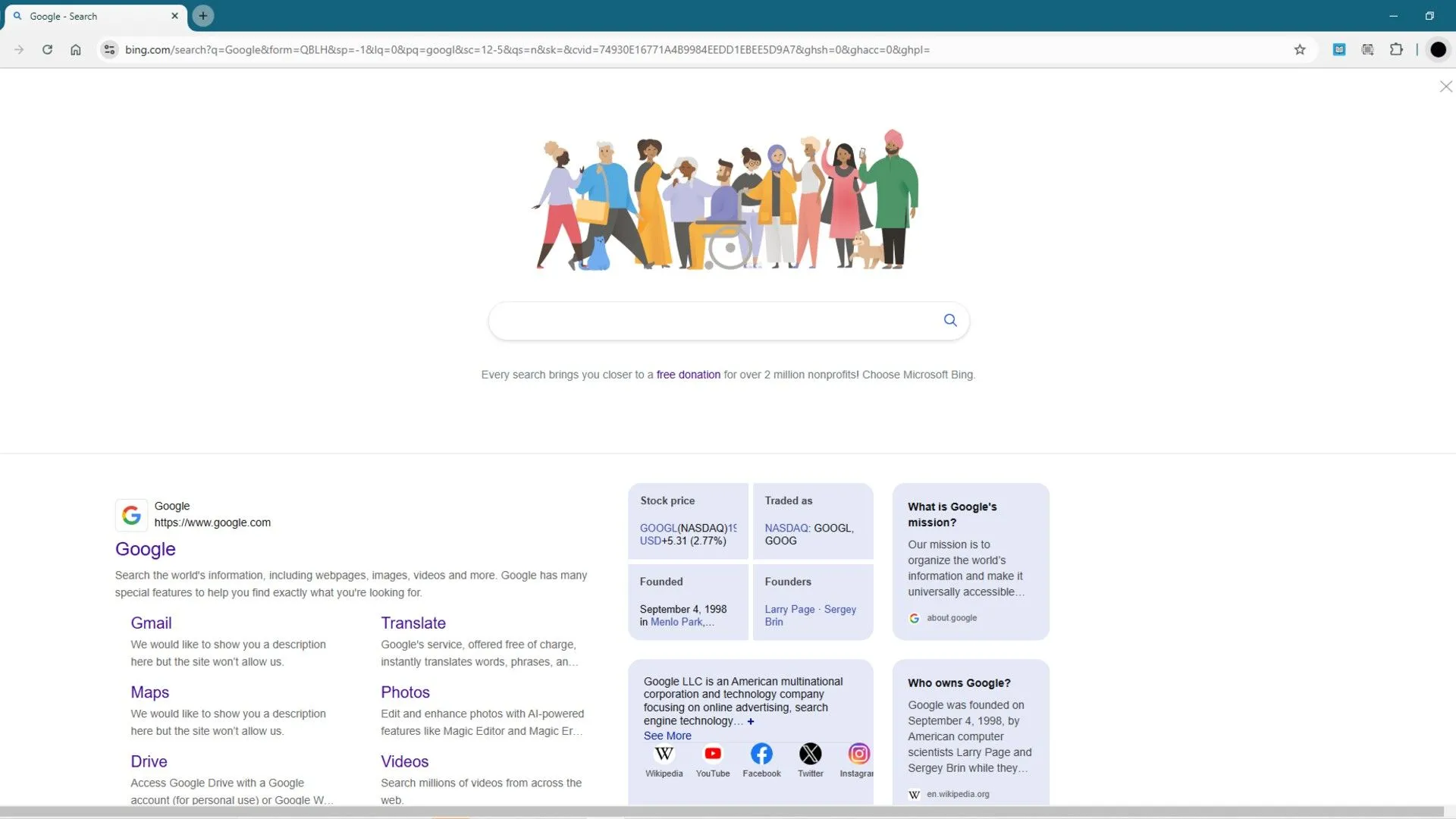 Giao diện Bing giống Google khi người dùng tìm kiếm Google