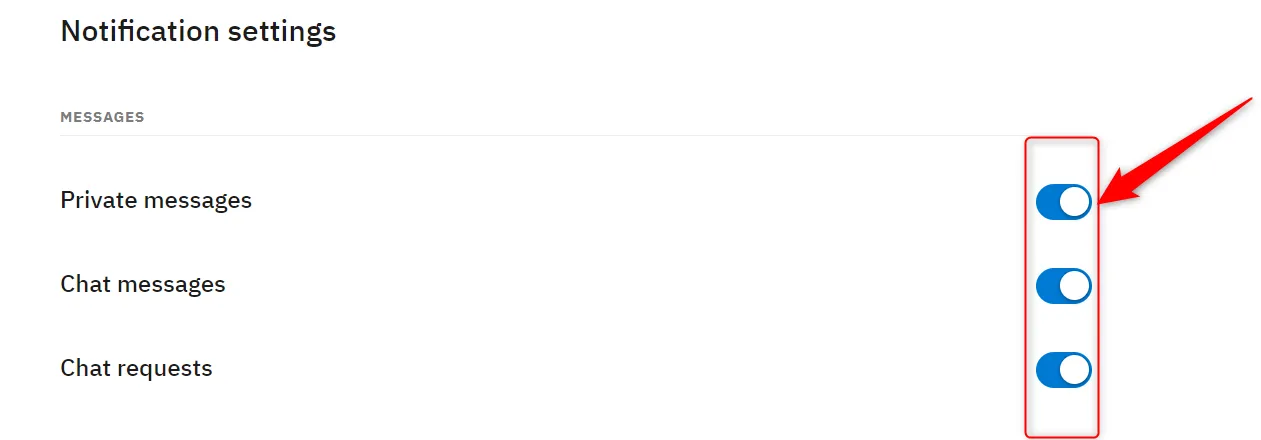 Giao diện cài đặt thông báo Reddit cho phép tùy chỉnh