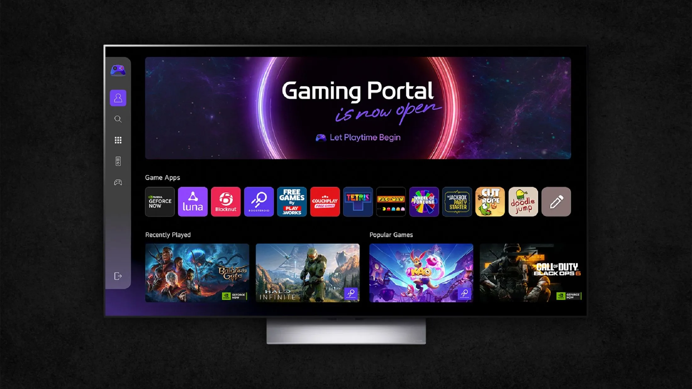 Giao diện chính của LG Gaming Portal hiển thị các tựa game và dịch vụ