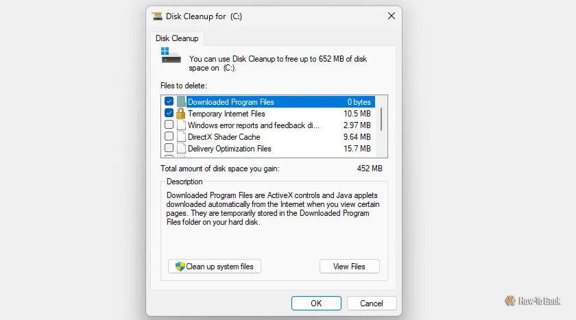 Giao diện công cụ Disk Cleanup trên hệ điều hành Windows 11.