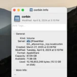 Giao diện Finder hiển thị thông tin chia sẻ tệp AFP trong macOS