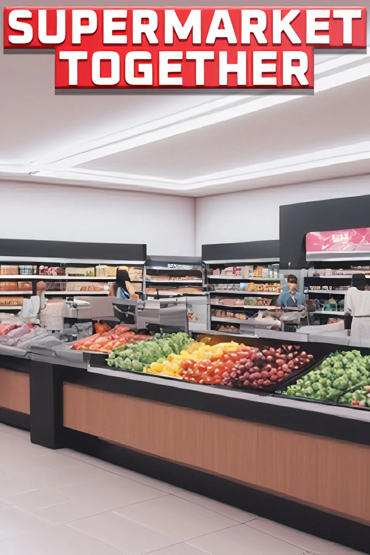 Giao diện game Supermarket Together, mô phỏng hoạt động quản lý cửa hàng bách hóa.