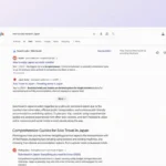 Giao diện Google Web Guide trên máy tính hiển thị cách nhóm các kết quả tìm kiếm theo chủ đề chuyến đi du lịch Nhật Bản