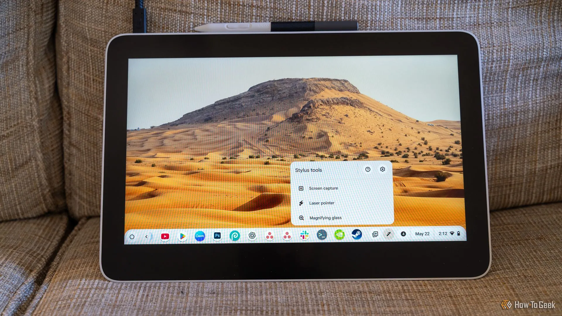 Giao diện menu bút cảm ứng hiển thị trên Chromebook khi kết nối với bảng vẽ Wacom.