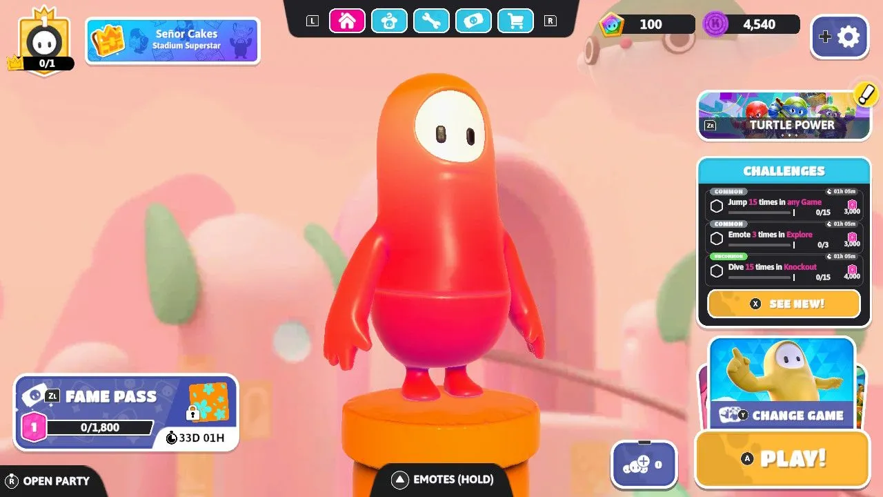 Giao diện người dùng phức tạp của game Fall Guys với nhiều tùy chọn.