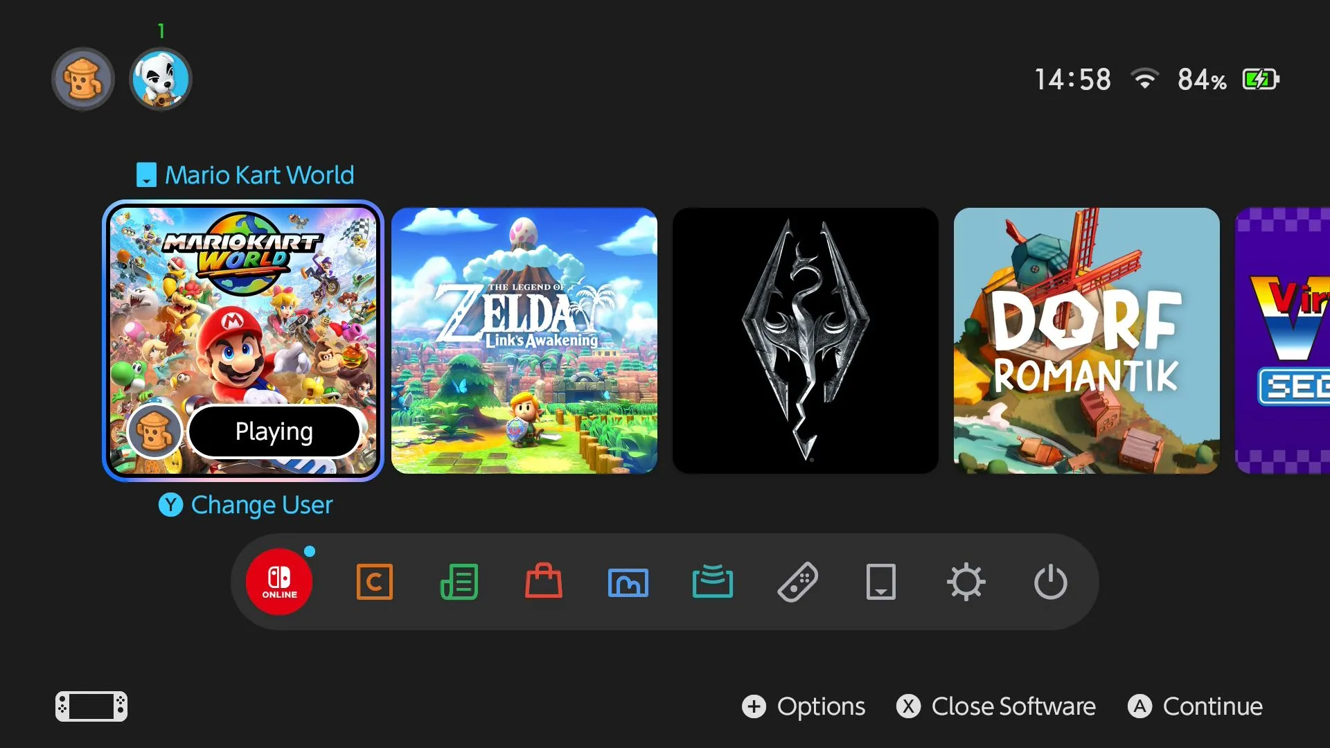 Giao diện người dùng trên máy chơi game Nintendo Switch 2.