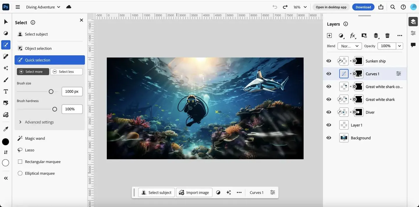 Giao diện Photoshop cho Web hoạt động trên Chromebook