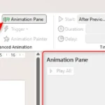 Giao diện PowerPoint với tab Animations, biểu tượng Animation Pane và ngăn Hoạt hình hiển thị bên phải.