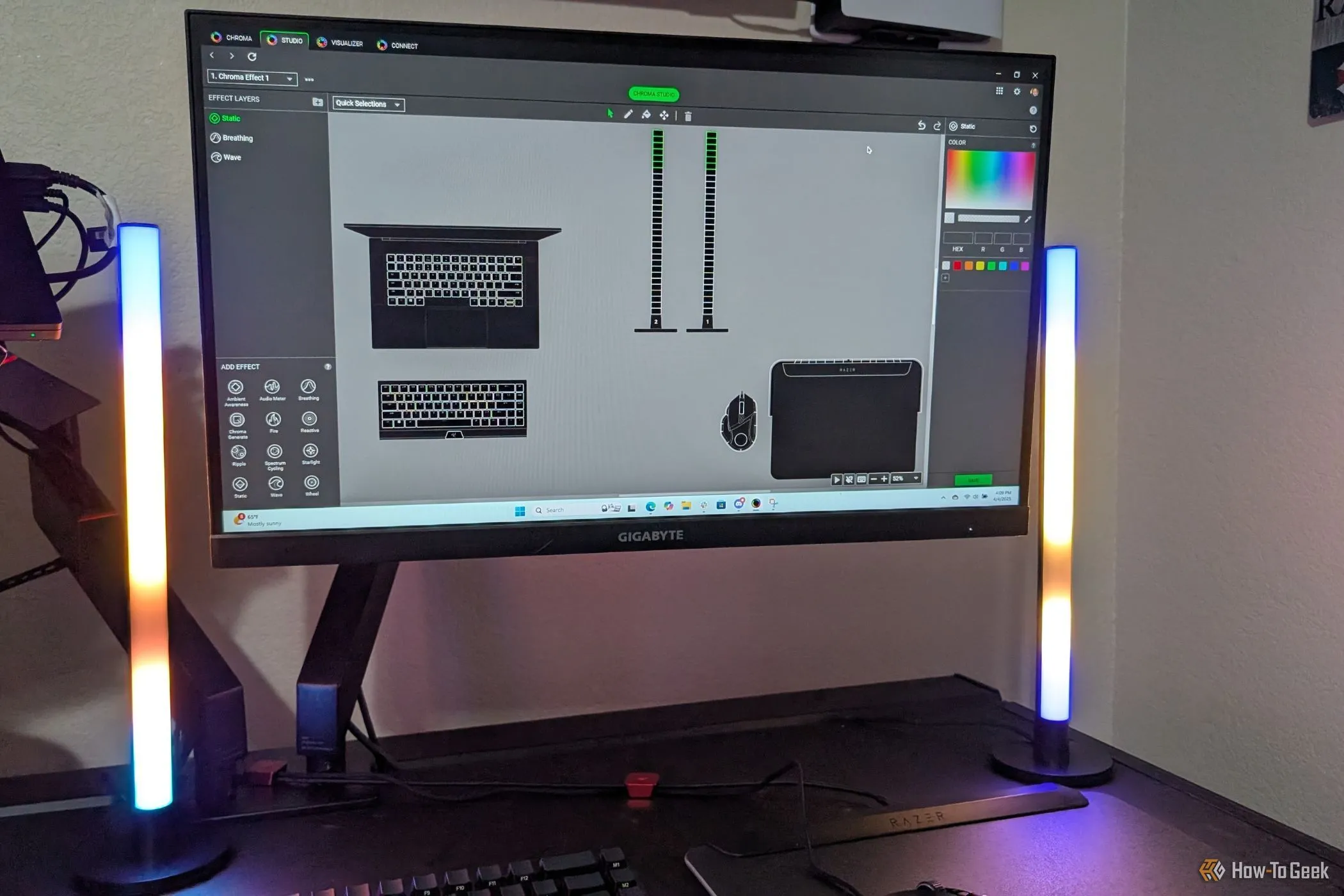 Giao diện Razer Chroma Studio hiển thị cách tùy chỉnh ánh sáng trên thanh đèn Razer Aether