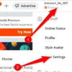 Giao diện Reddit hiển thị tùy chọn Cài đặt Người dùng