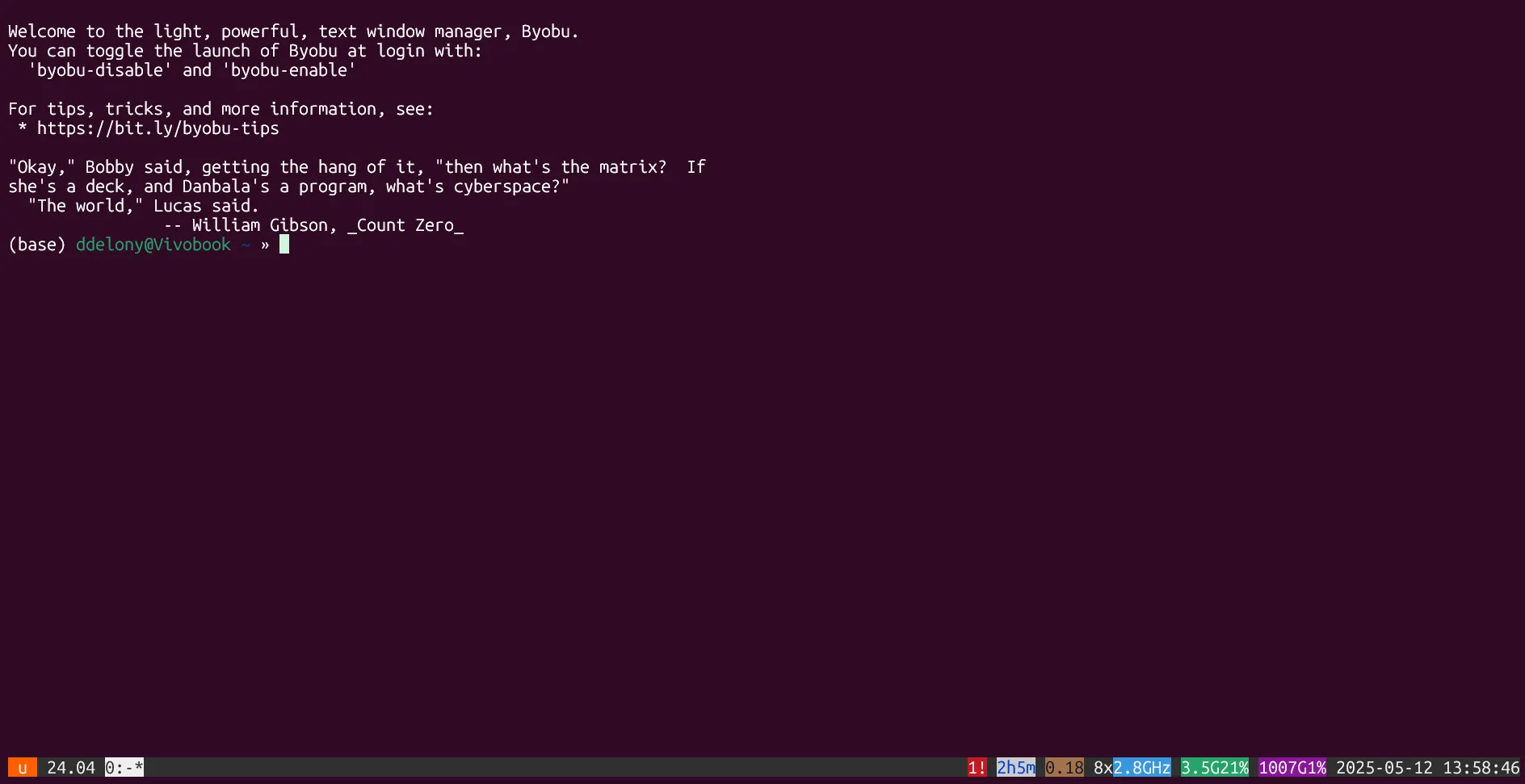 Giao diện Terminal Multiplexer Byobu chạy trên Ubuntu trong WSL.