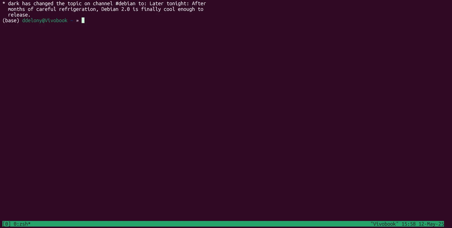 Giao diện tmux hiển thị shell trong Ubuntu WSL.