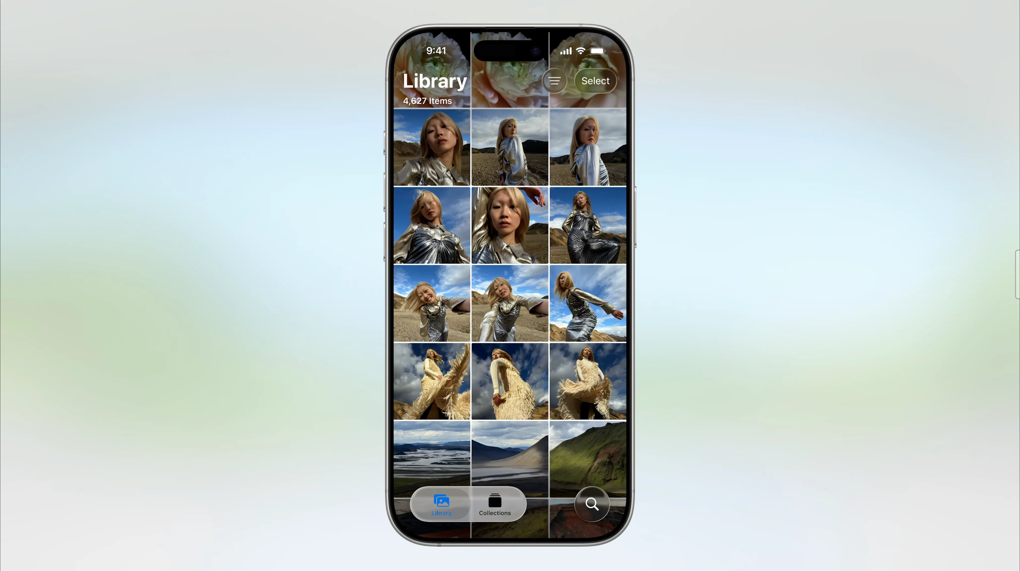 Giao diện ứng dụng Ảnh (Photos) trên iOS 26 với sự trở lại của các tab Thư viện và Bộ sưu tập.