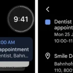 Giao diện ứng dụng Lịch Google trên Apple Watch hiển thị các sự kiện sắp tới theo dạng thẻ màu sắc.
